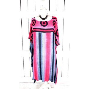 Vintage pink grey striped caftan dress cover up